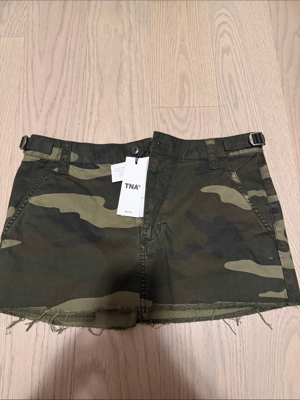 TNA Camo Utility Jean Shorts in Olive & Dark Green